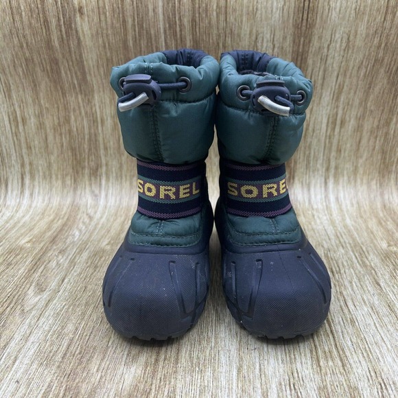 Sorel Snow Club Winter Snow Boot Green Nylon Rubber Waterproof Boys Youth Size 7 - Picture 2 of 9